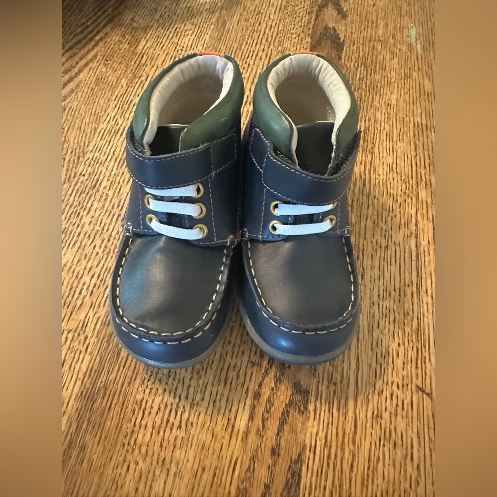 See Kai Run Navy and Green Kids Boots - Picture 2 of 6